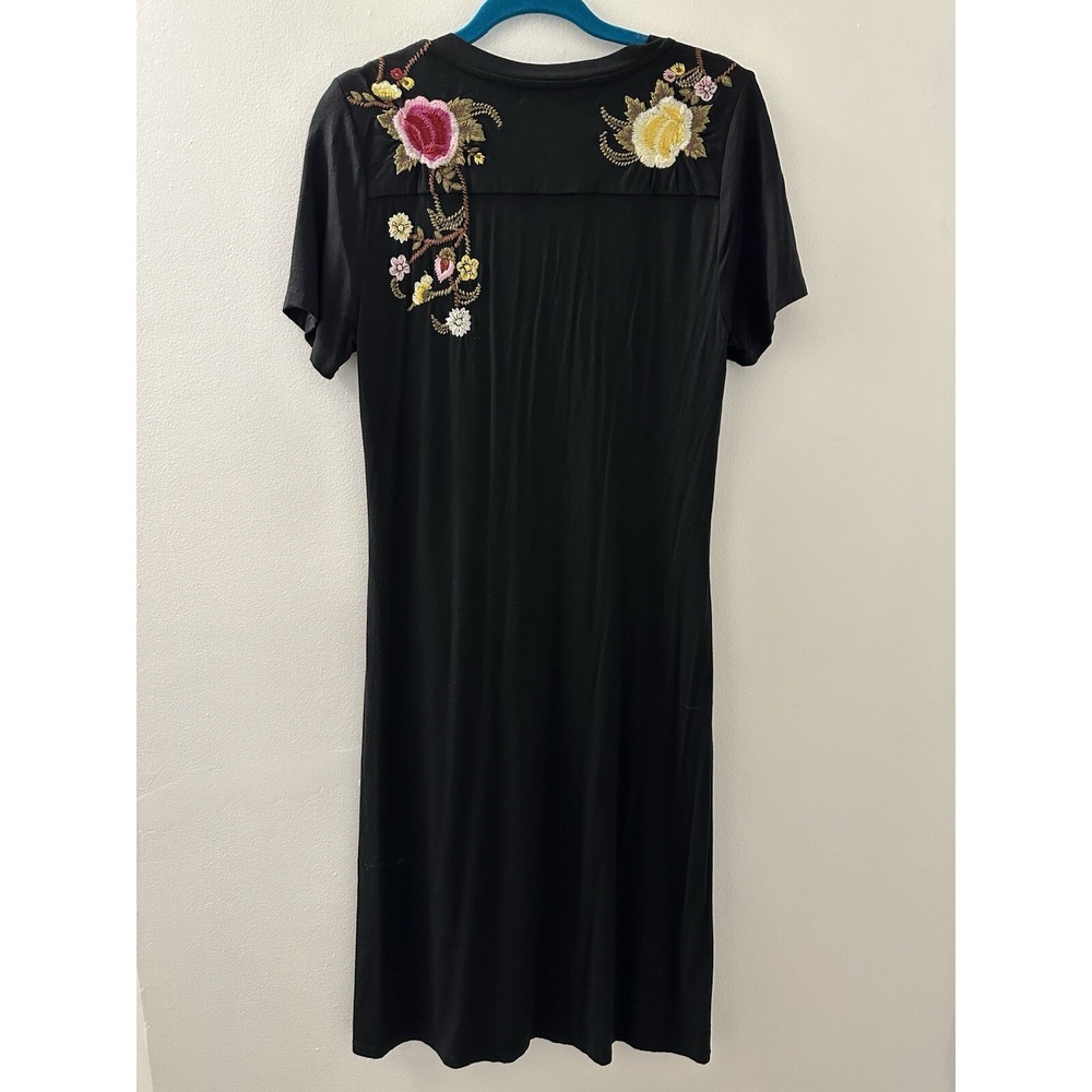 Athleta CAITE Dress Black Embroidered Flowers Midi Bohemian Size M - Picture 4 of 14